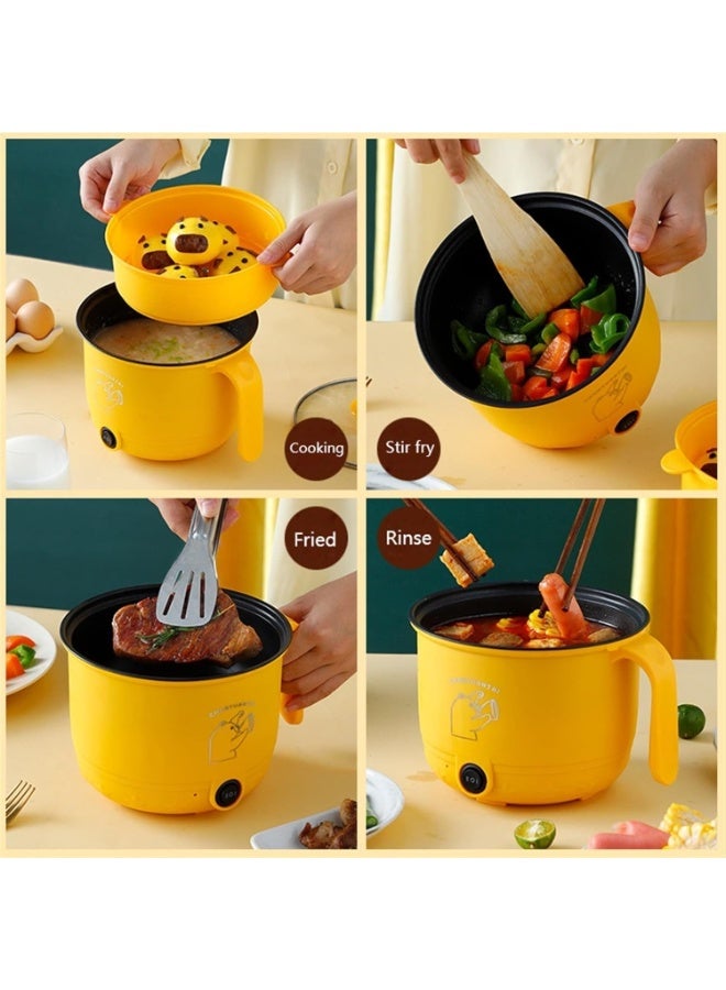 كيمايا قدر كهربائي متعدد الوظائف سعة 1.8 لتر مع مصفاة بخار لتحضير الشابو شابو، والقلي السريع، والنودلز، والأرز، والبيض، والمعكرونة، ومقلاة غير لاصقة للقلي السريع، وجهاز طهي رامين بتحكم مزدوج للطاقة، مثالي للسكن الجامعي والمنزل والمكتب. - Image 3