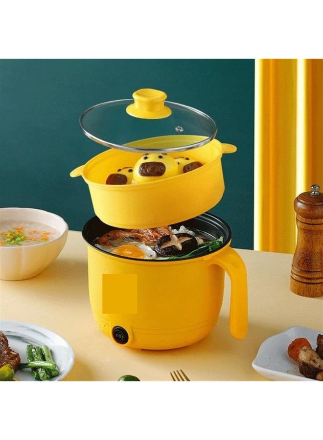 كيمايا قدر كهربائي متعدد الوظائف سعة 1.8 لتر مع مصفاة بخار لتحضير الشابو شابو، والقلي السريع، والنودلز، والأرز، والبيض، والمعكرونة، ومقلاة غير لاصقة للقلي السريع، وجهاز طهي رامين بتحكم مزدوج للطاقة، مثالي للسكن الجامعي والمنزل والمكتب. - Image 1