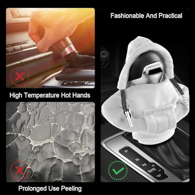 rayihni TERRIFI Sweatshirt Auto Gear Shift Knob Cover Car Shifter Hoodie Gear Shift Lever Knob Cover Car Interior Decoration for Most Vehicles 2pcs Gray - Image 4