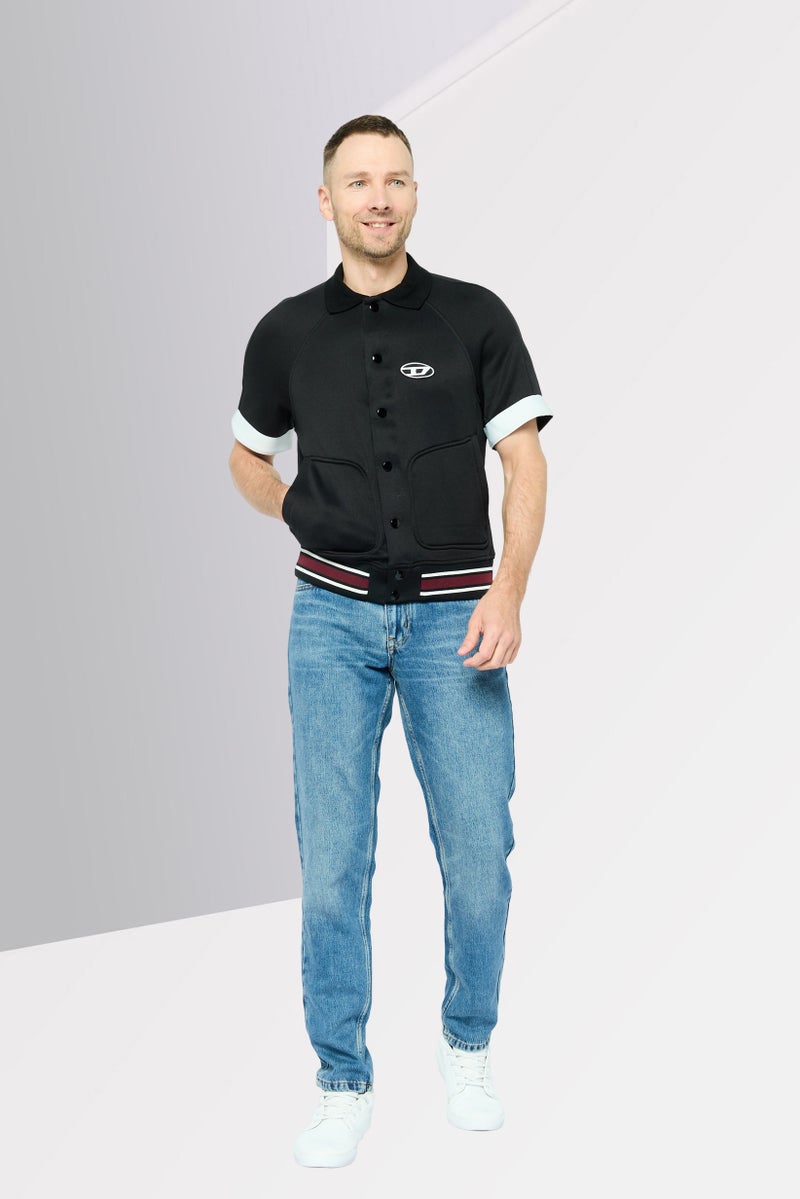 DIESEL كارديجان للرجال بأزرار مفتوحة وأكمام قصيرة بشعار العلامة التجارية، مجموعة سوداء - Image 2