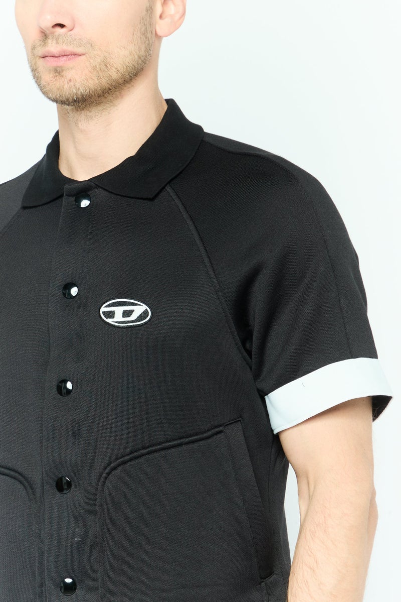 DIESEL كارديجان للرجال بأزرار مفتوحة وأكمام قصيرة بشعار العلامة التجارية، مجموعة سوداء - Image 3