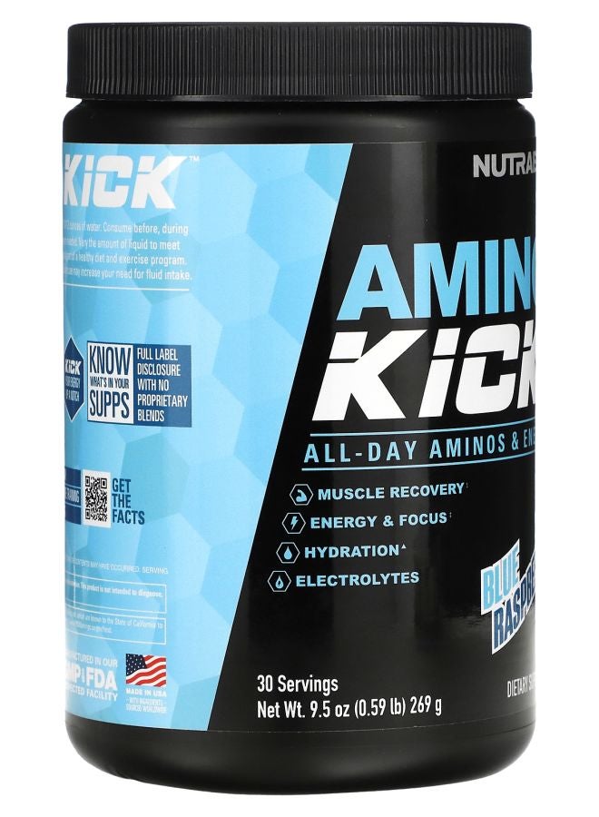 NutraBio Amino Kick Blue Raspberry 0.59 lb (269 g) - Image 2