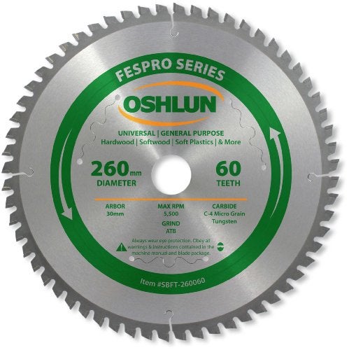 OSHLUN شفرة منشار أوسلون SBFT-260060 بقطر 260 مم و60 سنًا من نوع FesPro للاستخدام العام مع عمود 30 مم لآلة Festool Kapex KS 120 - Image 2