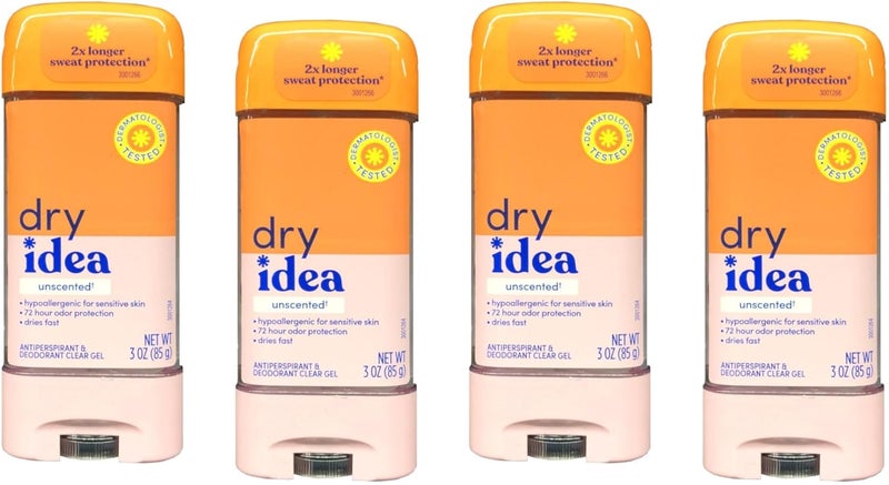 Dry Idea Clear Gel Anti-Perspirant & Deodorant, Advanced Dry, Unscented Hypo-Allergenic, 3 Ounce Tubes (Pack of 4) - Image 1