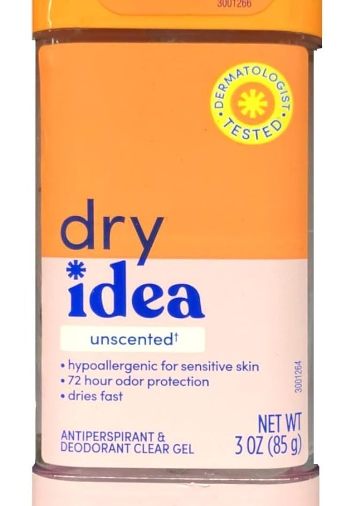 Dry Idea Clear Gel Anti-Perspirant & Deodorant, Advanced Dry, Unscented Hypo-Allergenic, 3 Ounce Tubes (Pack of 4) - Image 2
