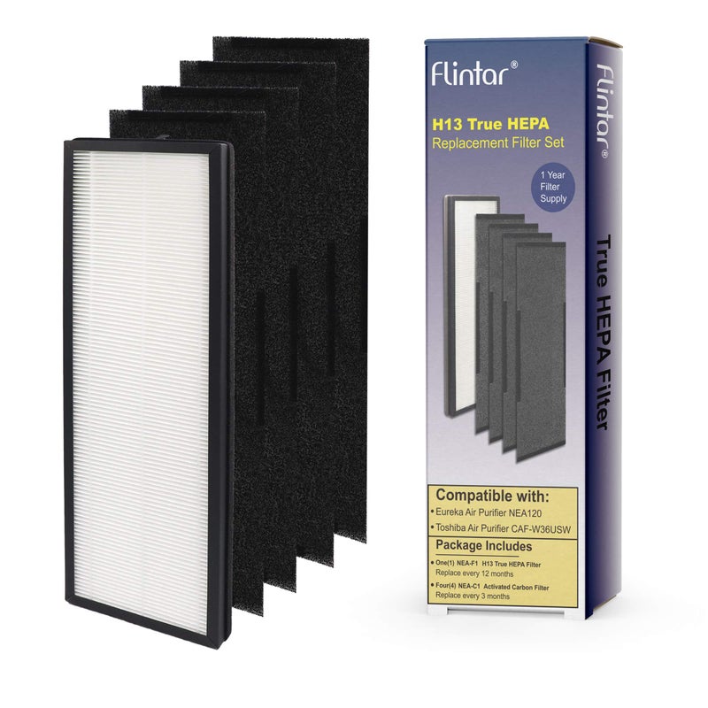 Flintar H13 True HEPA Replacement Filter Compatible with Eureka NEA120 and Toshiba Smart WiFi Air Purifier H13 Grade True HEPA NEAF1 and 4 Activated Carbon Filters NEAC1 Set of 1