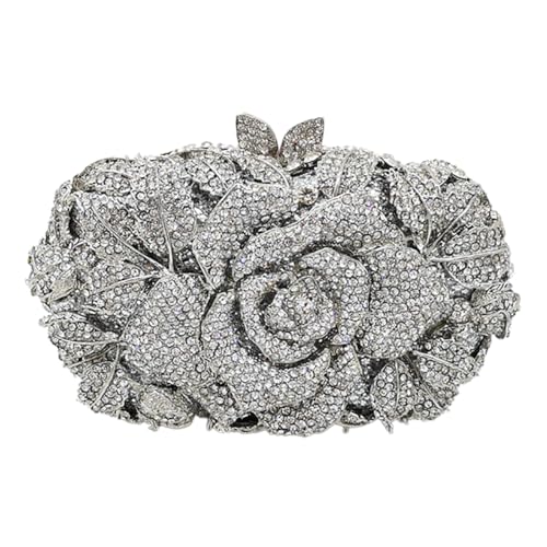DEBIMY Rose Flower Crystal Purses Sparkly Rhinestone Evening Clutch for Women Wedding Party Cocktail Handbags Silver - Image 1