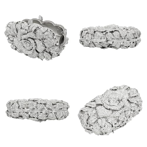 DEBIMY Rose Flower Crystal Purses Sparkly Rhinestone Evening Clutch for Women Wedding Party Cocktail Handbags Silver - Image 5