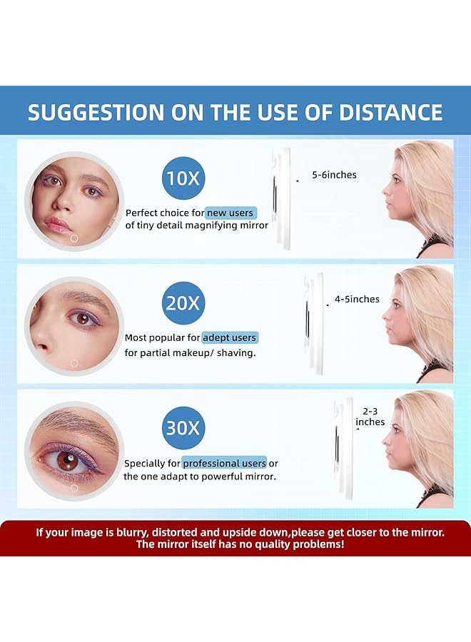 إيروريكس مرآة مكبرة مضيئة 10X 3 أوضاع ألوان ضوء خافت مرآة مكبرة قابلة لإعادة الشحن مقاس 6 بوصات مع 3 أكواب شفط وحامل 360 درجة ومرآة مكياج بتكبير عالٍ مع ملقط ومقص - Image 4