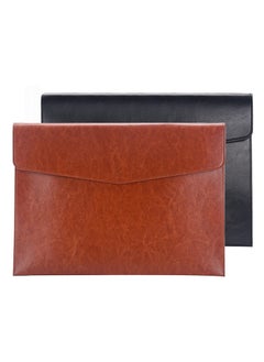 SYOSI File Folder, PU Leather A4 Document Holder File Organizer Filing Envelope Portfolio Case Tablet Sleeve with Magnetic Snap Closure for Home School Office Stationery Black and Brown  - Image 1