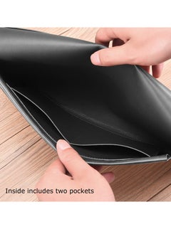 SYOSI File Folder, PU Leather A4 Document Holder File Organizer Filing Envelope Portfolio Case Tablet Sleeve with Magnetic Snap Closure for Home School Office Stationery Black and Brown  - Image 3