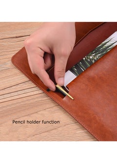 SYOSI File Folder, PU Leather A4 Document Holder File Organizer Filing Envelope Portfolio Case Tablet Sleeve with Magnetic Snap Closure for Home School Office Stationery Black and Brown  - Image 5