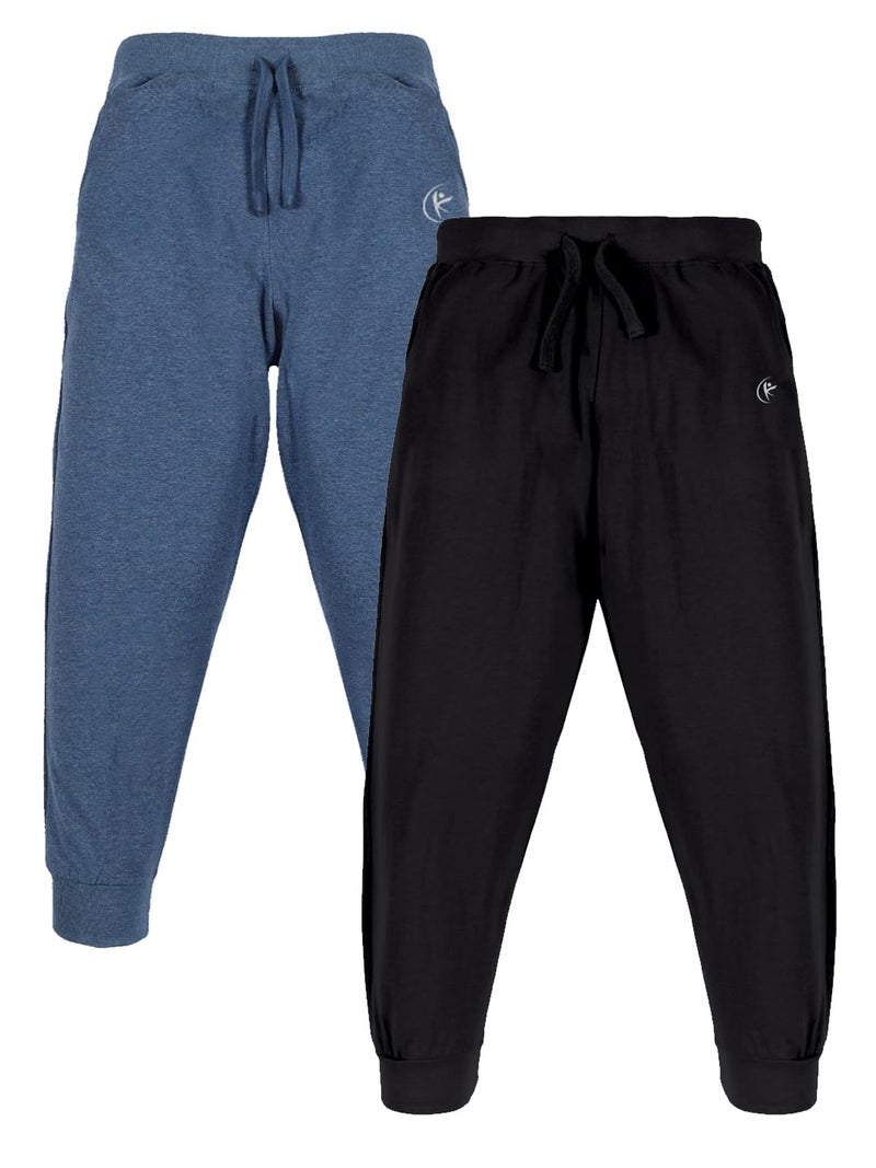 KiddoPanti Boys & Girls Solid Cotton Track Pant Pack of 2, Blue Melange & Jet Black, 8-10Y - Image 1