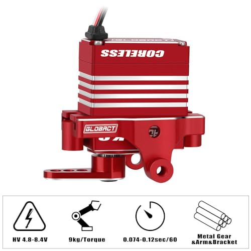 GLOBACT 9kg Metal Servo for TRX4M with Servo Arm High Torque Digital Servo Coreless Motor Servo HV 48V84V for 118 RC Crawler Servo Upgrade Red - Image 5