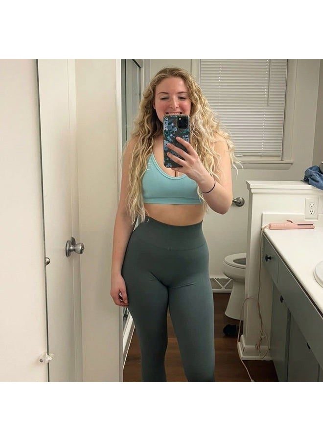 AUROLA Workout Leggings for Women Seamless Scrunch Yoga Pants Tummy Control Gym Fitness Sport Active Leggings 25'' (L, Eucalyptus) - Image 3