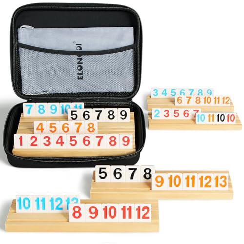 ELONGDI Rummy Cube 6 Player Large Numbers Edition 160 Rummy Tiles with 6 Wooden Racks Portable Case Storage Bag Classic Board Game for Family Adults Kids - Image 1