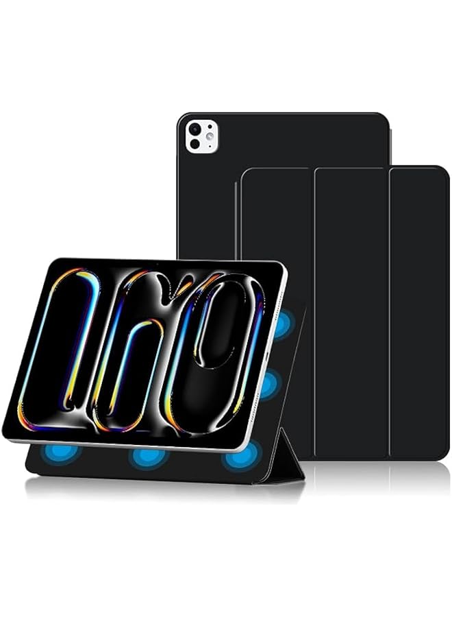 حافظة ذكية فائقة النحافة مغناطيسية متوافقة مع جهاز آيباد برو 11 بوصة 2024 الجيل الخامس اللوحي، حافظة جلدية واقية ثلاثية الطي لجهاز آيباد برو 11، أسود