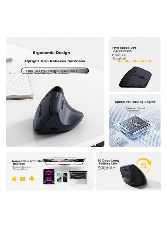 WP W&P Vert Ergonomic Mouse Vertical Grip Relieves Fatigue Wireless Bluetooth Three Modes Silent Suitable For Desktop Laptop Business Office Wp - Image 1