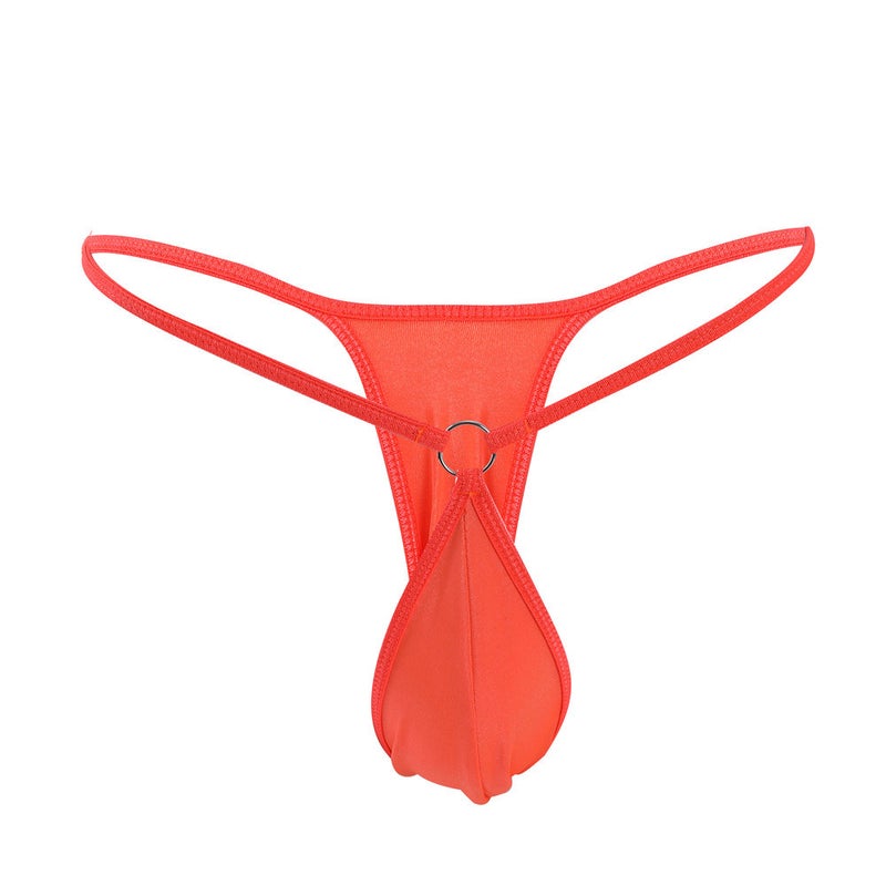 Sexy Mini Mens Thong Simple Personalized Iron Ring Fashionable Low Waist Cross-border Mens T-pants Swimsuit Underwear Orange Red 