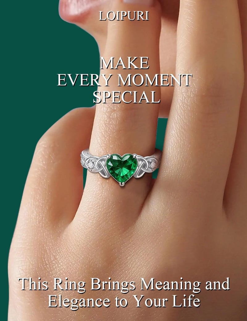 LOIPURI Emerald Moissanite Promise Rings for Her, 2CT D Color VVS1, Heart Shaped Celtic Knot, 925 Sterling Silver Engagement Wedding Anniversary Valentines Promise Gift with Certificate, Size 7 - Image 5