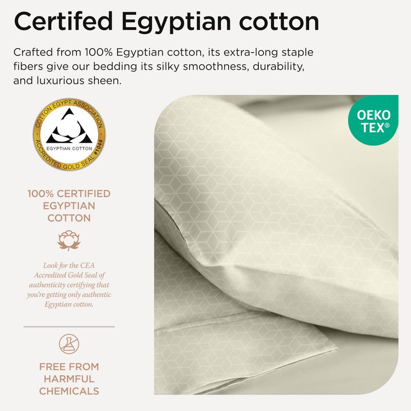 Threadmill ملاءات من القطن المصري من Threadmill لسرير بحجم كينج | طقم ملاءات سرير كينج من القطن المصري المعتمد بنسبة 100% | ملاءات مقاس كينغ مرنة ذات جيب عميق وناعمة من قماش الجاكار الدمشقي المسامي | العاج - Image 3