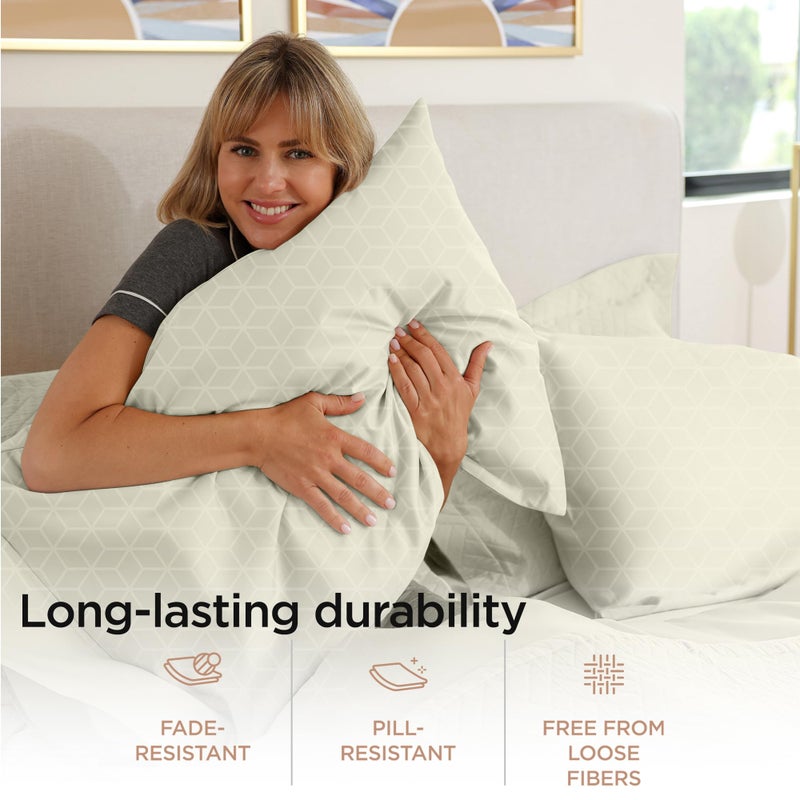 Threadmill ملاءات من القطن المصري من Threadmill لسرير بحجم كينج | طقم ملاءات سرير كينج من القطن المصري المعتمد بنسبة 100% | ملاءات مقاس كينغ مرنة ذات جيب عميق وناعمة من قماش الجاكار الدمشقي المسامي | العاج - Image 4