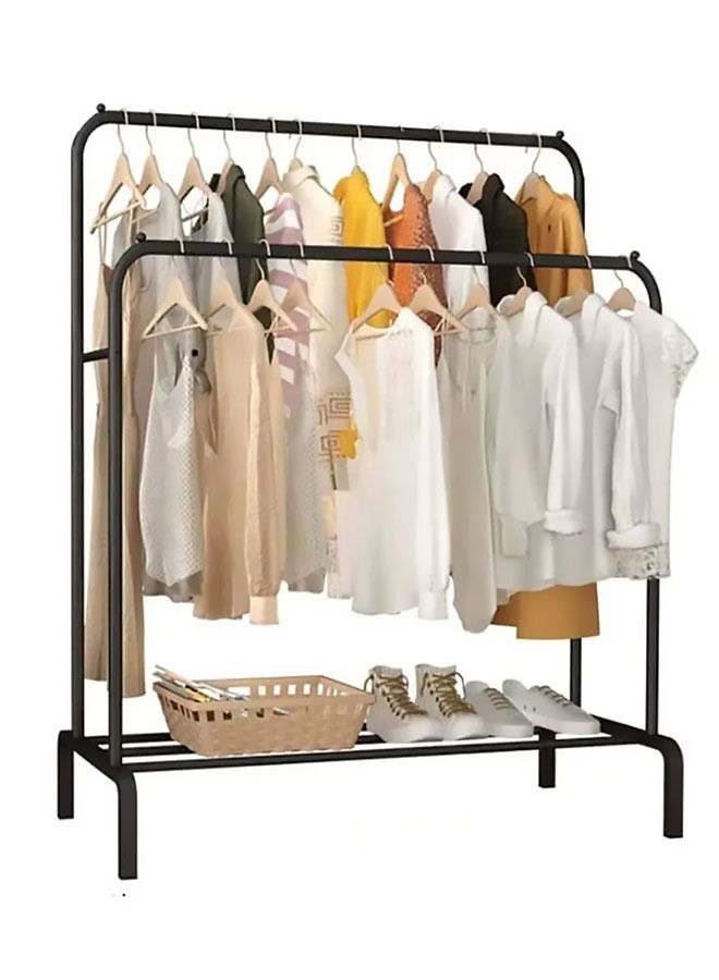 AGD Stand and Organizer for Hanging Clothes and Bottom Storage Rack for Boxes and Shoes Made of Metal - Black - Image 3