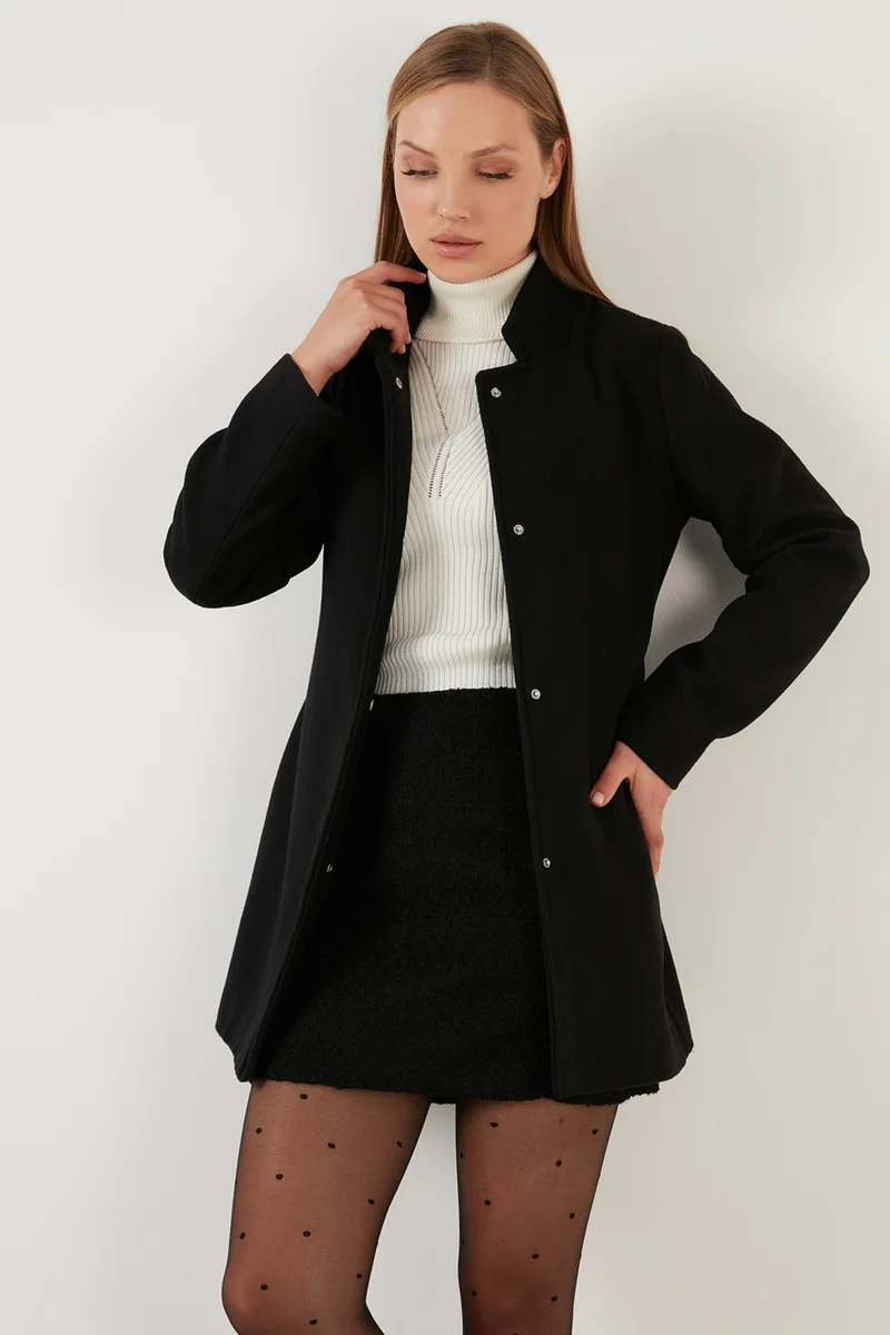 ليلا Cotton Regular Fit Waist Tied High Collar Coat Women's Coat 6380032