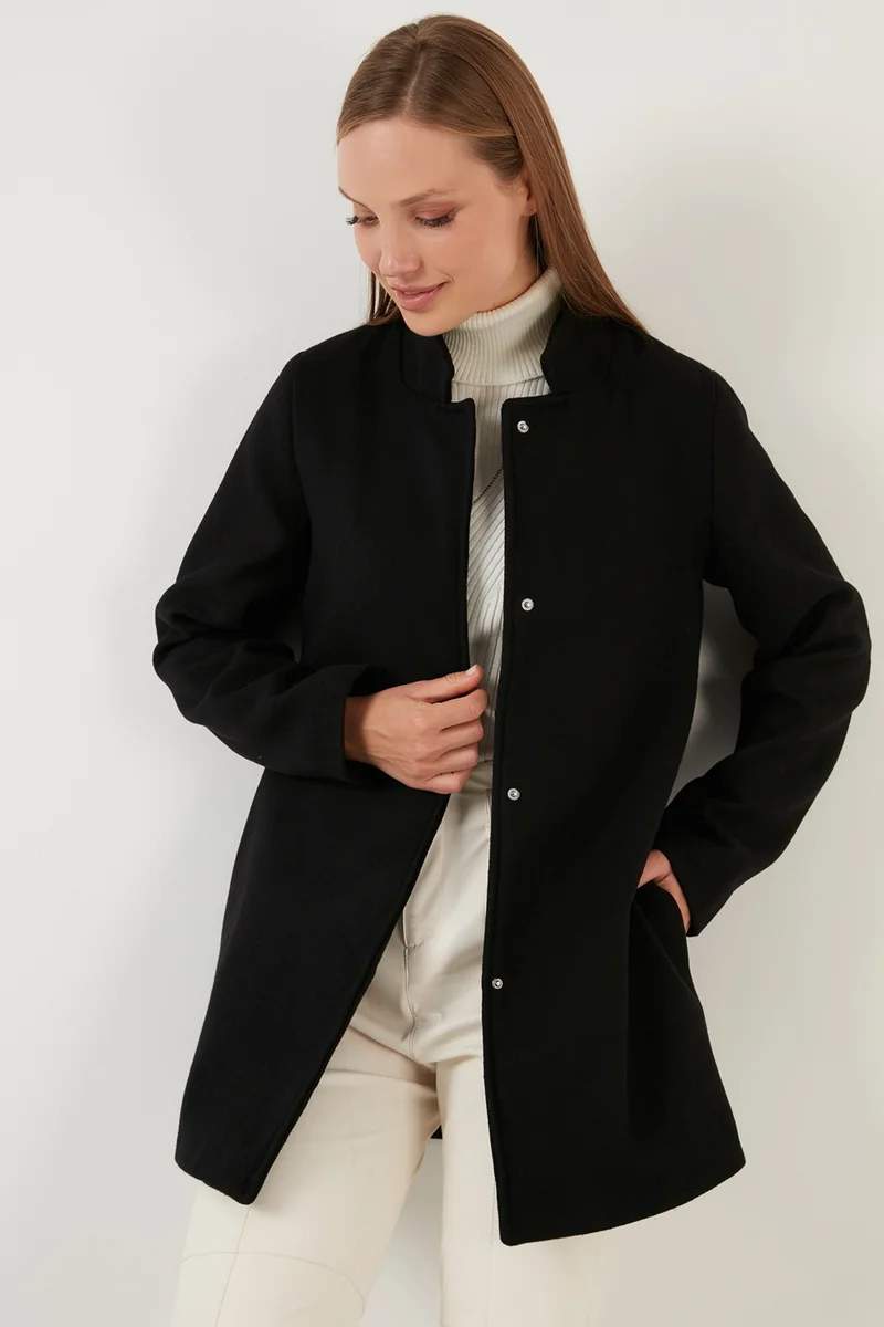ليلا Cotton Regular Fit Waist Tied High Collar Coat Women's Coat 6380032