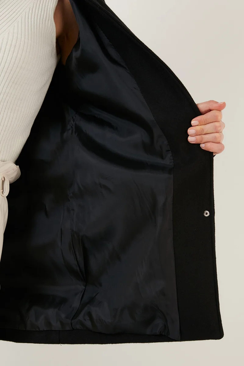 ليلا Cotton Regular Fit Waist Tied High Collar Coat Women's Coat 6380032