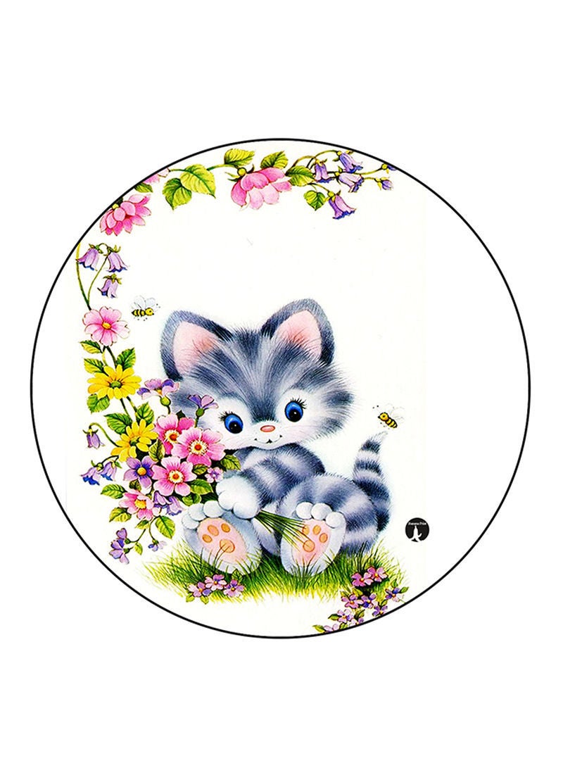 Cat Printed Mouse Pad Round  Multicolour