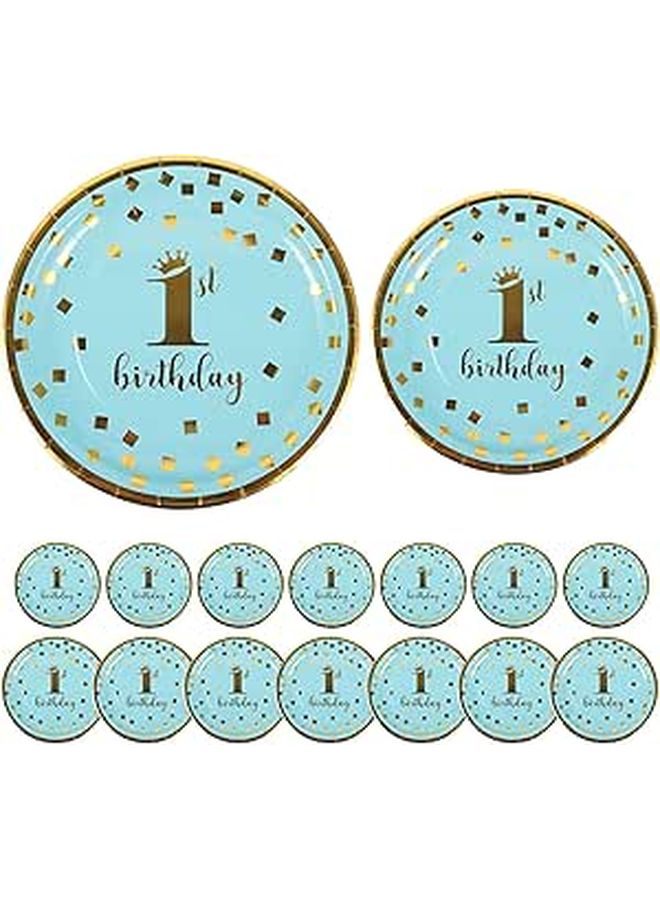 First Birthday Party Paper Plates Set 16Pcs Navy Gold Foil 7 Inch 9 Inch Disposable - Image 1