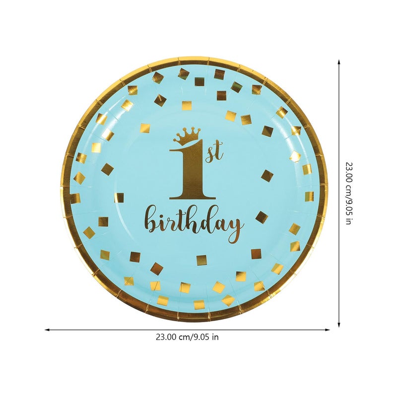 First Birthday Party Paper Plates Set 16Pcs Navy Gold Foil 7 Inch 9 Inch Disposable - Image 3