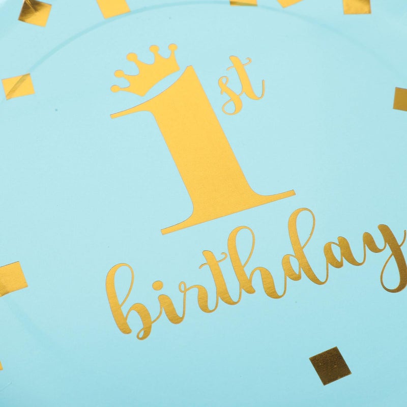 First Birthday Party Paper Plates Set 16Pcs Navy Gold Foil 7 Inch 9 Inch Disposable - Image 4