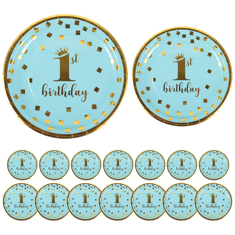 First Birthday Party Paper Plates Set 16Pcs Navy Gold Foil 7 Inch 9 Inch Disposable - Image 2