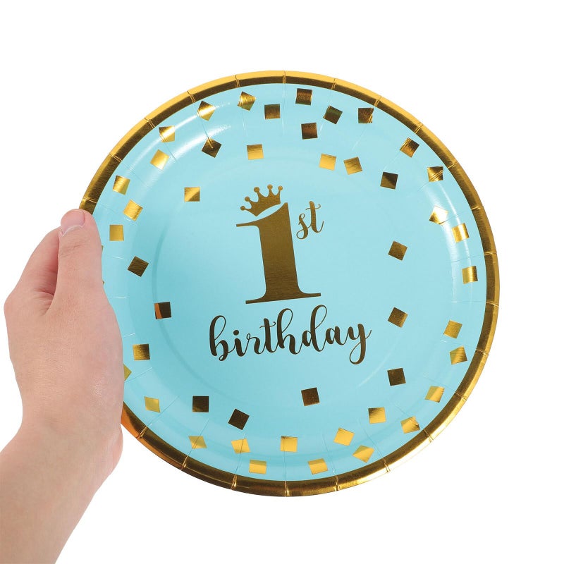 First Birthday Party Paper Plates Set 16Pcs Navy Gold Foil 7 Inch 9 Inch Disposable - Image 5