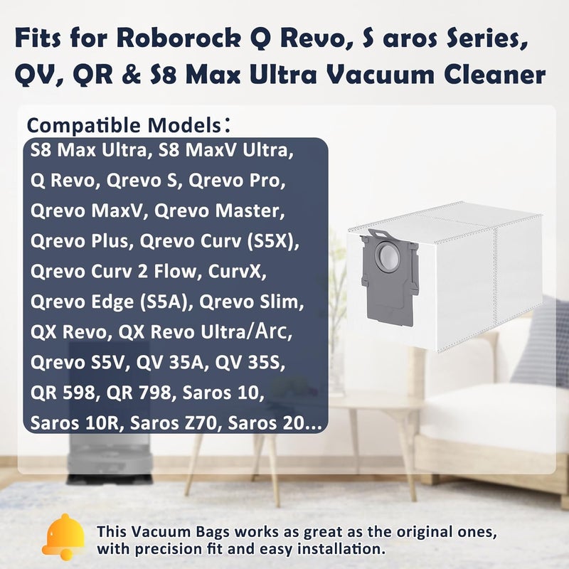 Spofan 12 Pack Dust Bag for Roborock Q Revo/QV 35S/35A/Qrevo S5V/Saros 10R/Qrevo Edge S5A/Qrevo Curv/Qrevo S/Pro/Master/Plus/S8 MaxV Ultra Vacuum Cleaner, 3 L Large Capacity Disposable Bags Replacement - Image 2