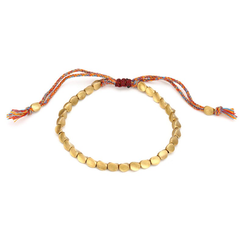 NQ N/Q 3 Pcs Handmade Tibetan Copper Beads Bracelet for Women Men Adjustable Colorful Braided Cotton Lucky Amulet Rope Beaded Bracelet Fashion Unisex Jewelry -A rainbow - Image 2