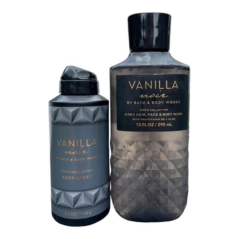 Bath and Body Mens Collection VANILLA NOIR 2Piece Mens Gift Set Face Body Wash Body Spray