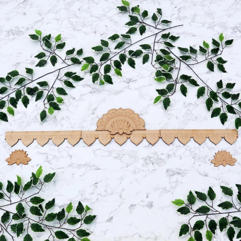 Haoser Pine MDF Crown Bandhanwar Door Hanging | Lotus Padma Wooden Toran for Home Entrance, Pooja Room & Festive Decoration | 38 x 7 Inch, Decorative Wooden Bandhanwar (Design-3) - Image 1