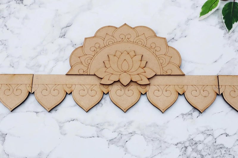 Haoser Pine MDF Crown Bandhanwar Door Hanging | Lotus Padma Wooden Toran for Home Entrance, Pooja Room & Festive Decoration | 38 x 7 Inch, Decorative Wooden Bandhanwar (Design-3) - Image 2