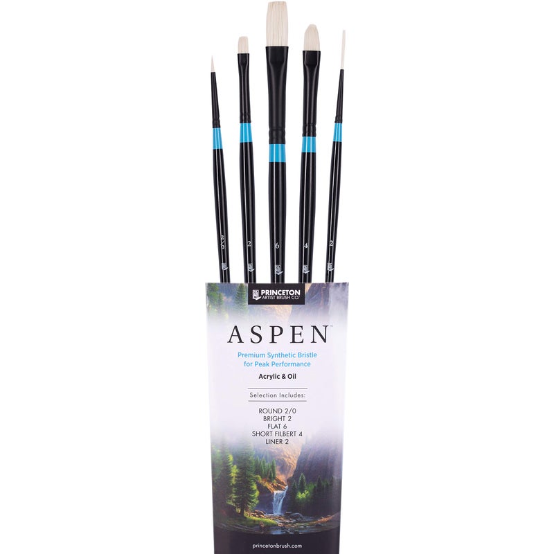 Princeton Aspen 6500 5pc Professional Paint Brushes - Princeton Acrylic Brushes - Synthetic Oil Painting Brush for Oil Acrylic & Gouache - Filbert Striper Flat & Round Set of Art Brush - Image 1