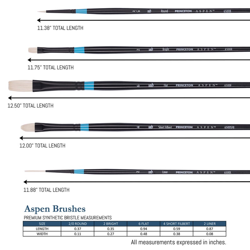 Princeton Aspen 6500 5pc Professional Paint Brushes - Princeton Acrylic Brushes - Synthetic Oil Painting Brush for Oil Acrylic & Gouache - Filbert Striper Flat & Round Set of Art Brush - Image 2
