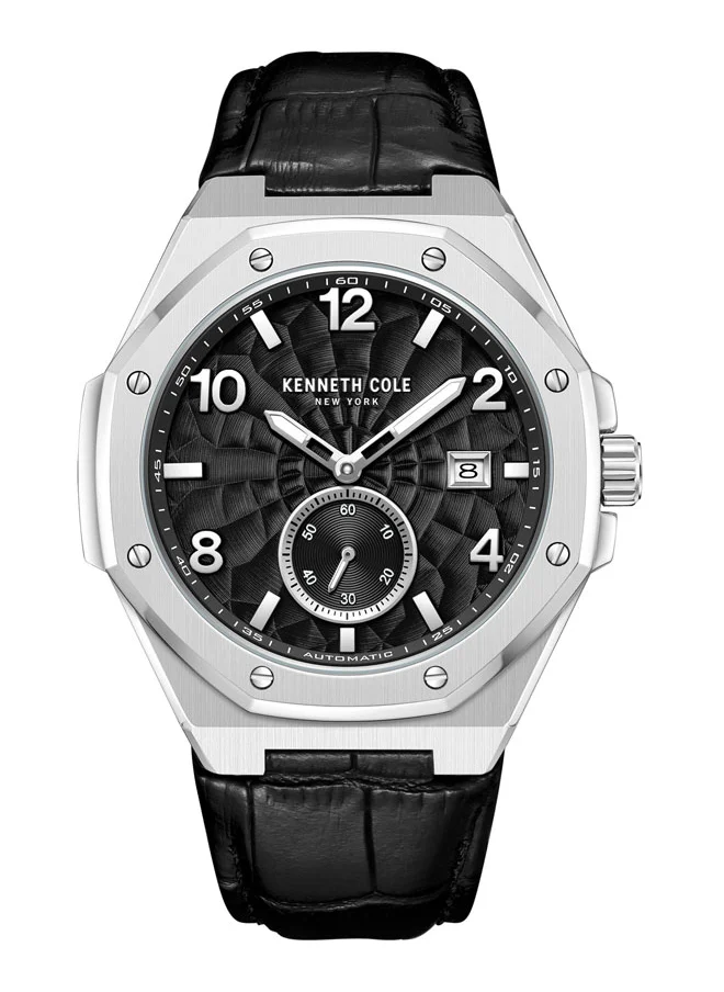 Kenneth Cole New York Kenneth Cole New York 42X50.5mm Automatic Men's Watch with Black Dial & Black Genuine Leather Strap