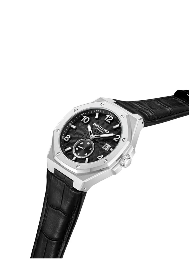 Kenneth Cole New York Kenneth Cole New York 42X50.5mm Automatic Men's Watch with Black Dial & Black Genuine Leather Strap
