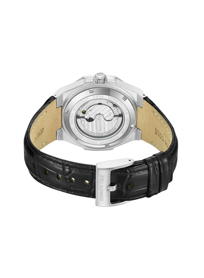 Kenneth Cole New York Kenneth Cole New York 42X50.5mm Automatic Men's Watch with Black Dial & Black Genuine Leather Strap
