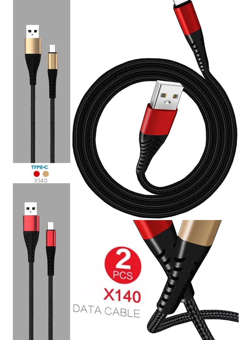 WUW 2 Pcs 2.4A 12W USB to USB-C Fast Charging and Data Transfer/Sync Cable for USB-C Smartphones, iPad & Tablet, Macbook & Laptop, Mobile Accessories, Electronics & Digital Devices, Red & Gold - Image 1