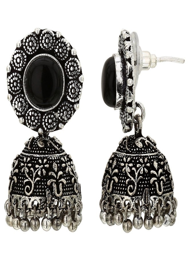 Sasitrends Oxidised German Silver Necklace with Jumki for Women & Girls (Black) - Image 2