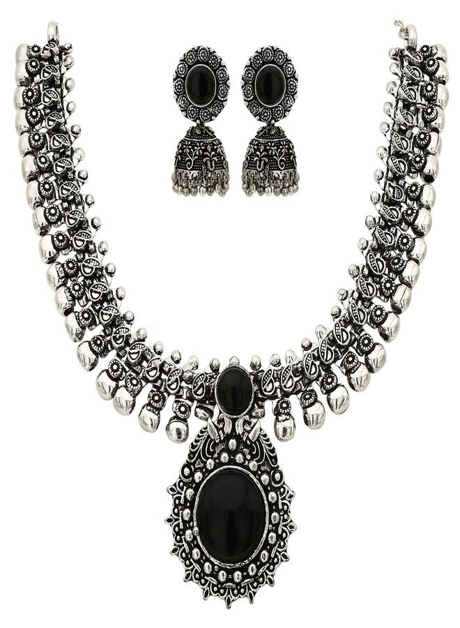 Sasitrends Oxidised German Silver Necklace with Jumki for Women & Girls (Black) - Image 1