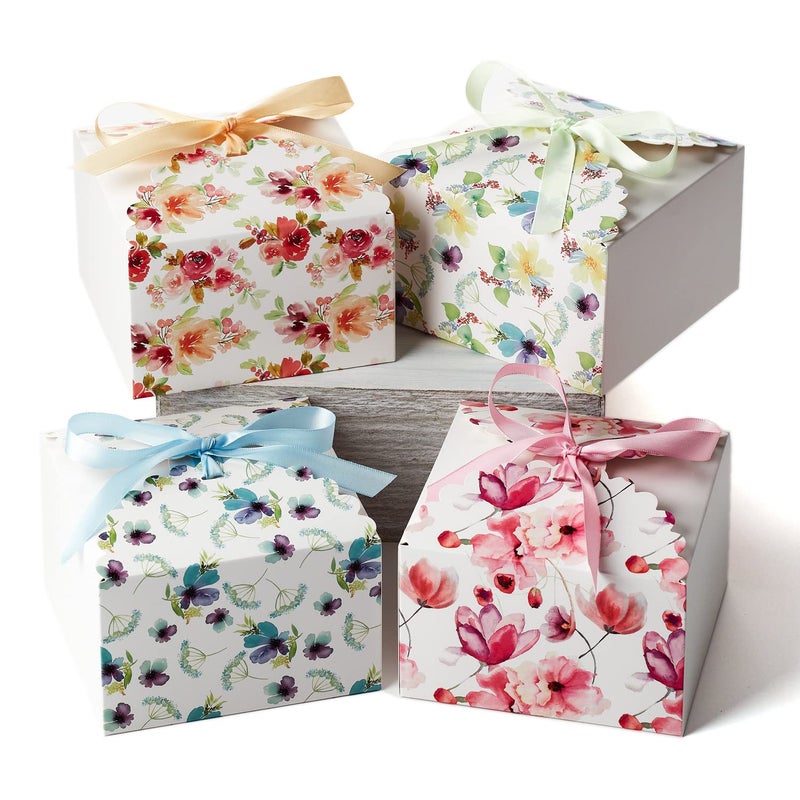 Hayley Cherie Small Floral Gift Boxes with Lids  Ribbons 20 Pack 58 x 37 Decorative Bakery Treat Boxes for Gift Giving Cookies Mithai Sweets Candy Christmas Diwali Favors Mothers Day Bulk Empty